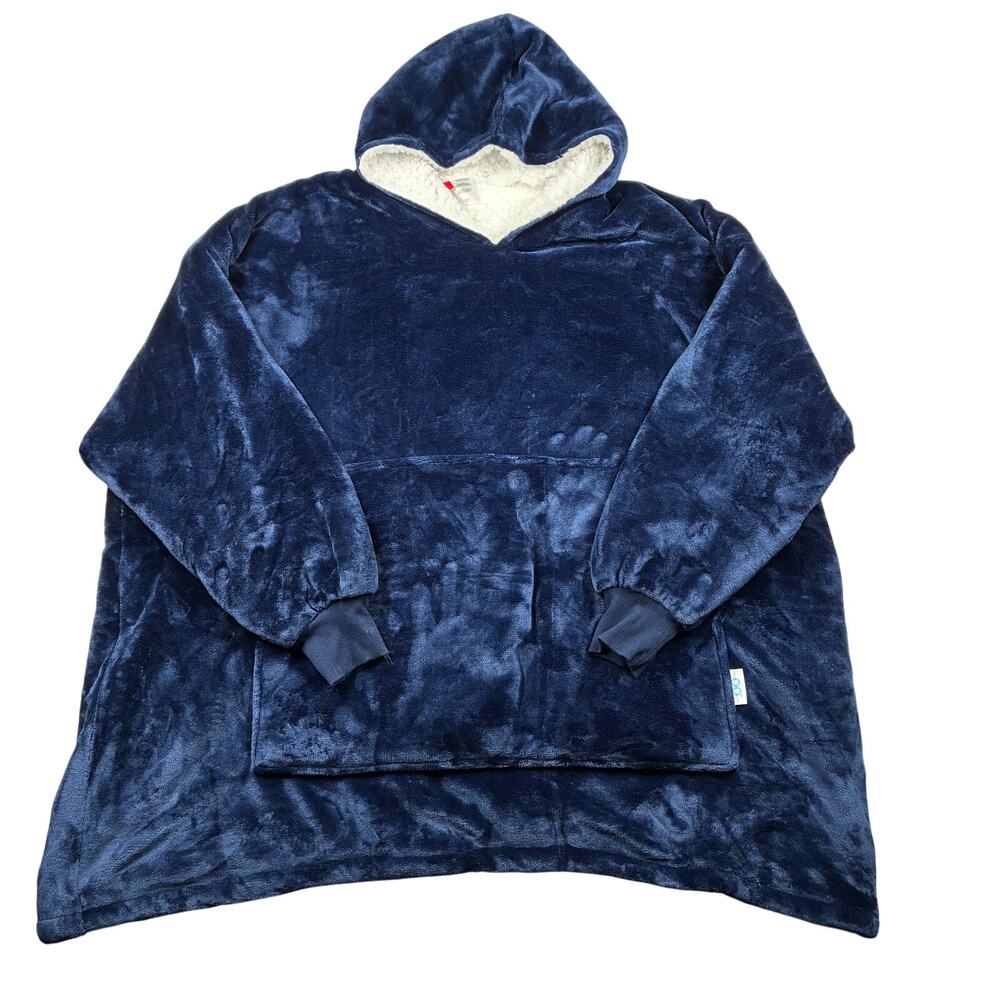 Oodie Wearable Blanket Hoodie One Size Navy Velour Oversized Ultra Sherpa Lined